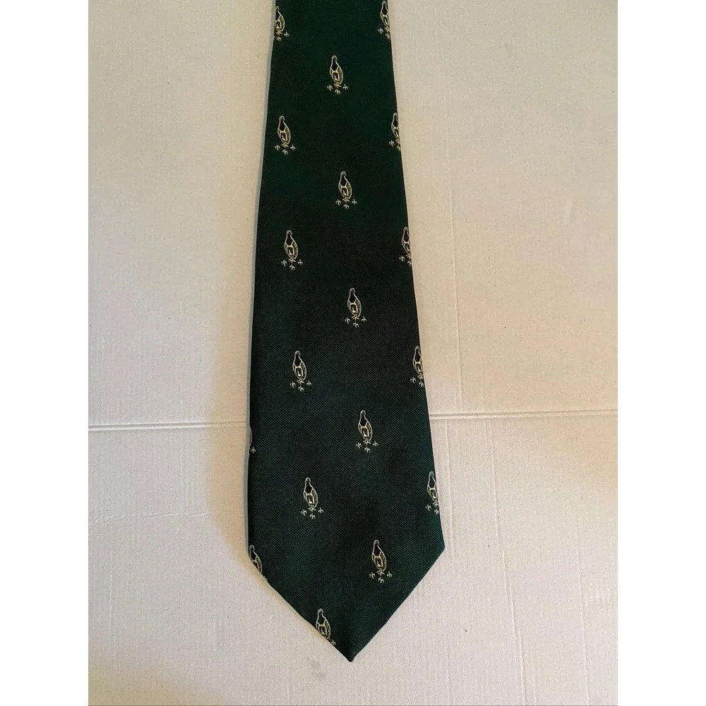 Alec Brook London Mens Green Gold Bird Pheasant Embroidered Tie Made in England